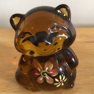 Fenton Raccoon , Amber with flowers , Hand painted signed by artist ,Figure